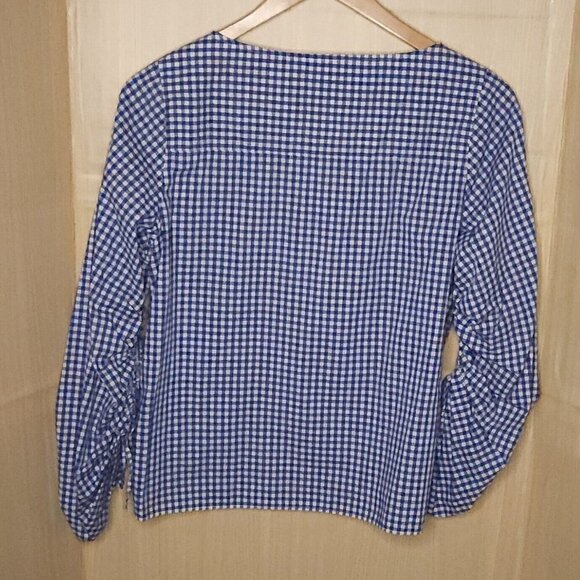 Gap Blue White Check Wide Neck Blouse Medium - Picture 2 of 5